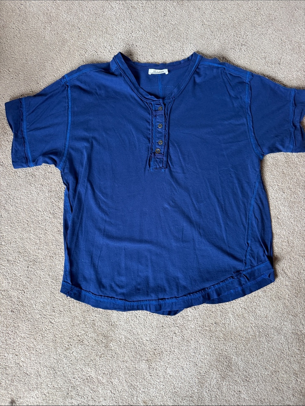 Womens Short-Sleeve Henley Top - Blue